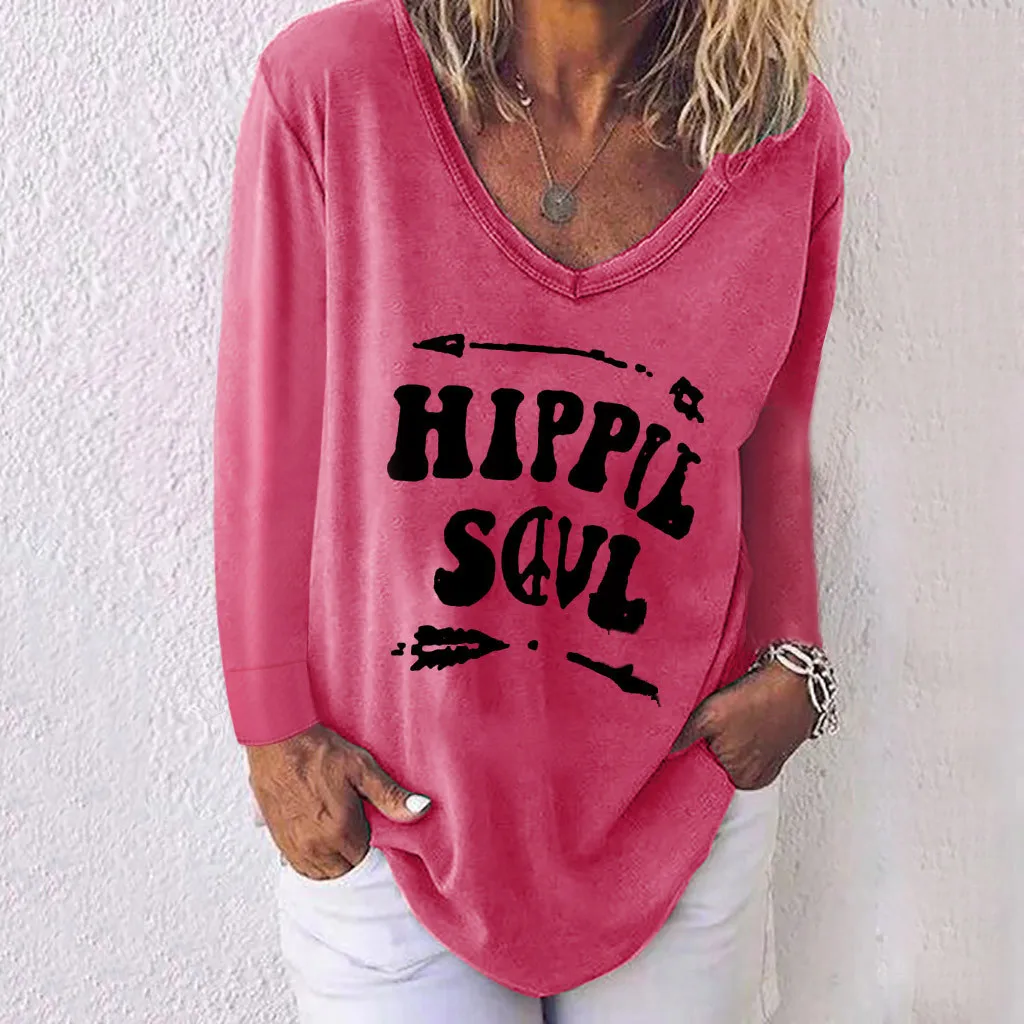 

Feitong Leisure Autumn Women's Blouses Casual V Neck Long Sleeve Fashion Ladies Tops Letter Print Blouse Plus Size Blusas Mujer
