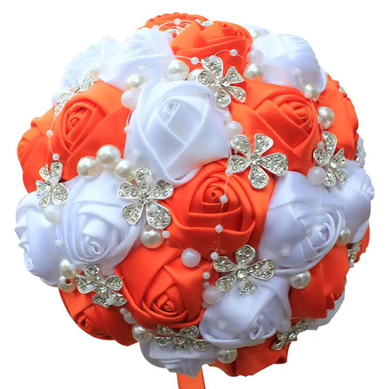 18cm orange white WifeLai-высококачественные свадебные букеты для подружки невесты с искусственным жемчугом и кристаллами W224 - Цвет: 18cm orange white