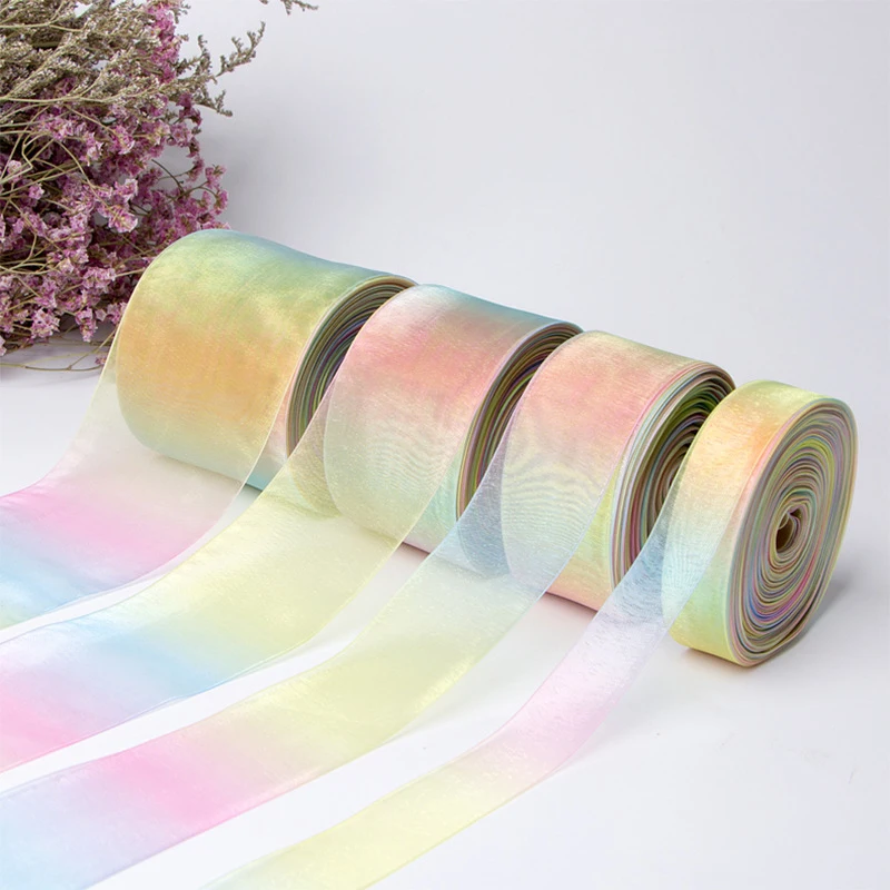 5 Yards/Roll 6 9 16 19 25 38mm Gradient Colors Rainbow Printed Organza Ribbon for Hair Bows DIY Handmade Materials Gift Wrapping organza ribbon,ribbon supplies,wrapping ribbon,ribbon decoration