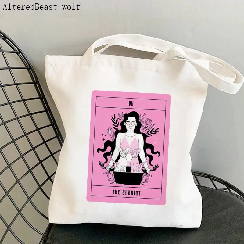 Women Shopper bag Tarot Cards Printed Kawaii Bag Harajuku Shopping Canvas Shopper Bag girl handbag Tote Shoulder Lady Bag