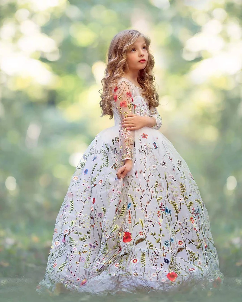 Elegant Black/White Flower Girl Dresses For Weddings Lace Ball Gown