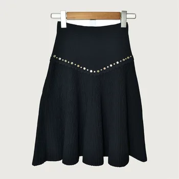 

Women Skirt 2019 Fall/Winter New Decoration High Waist Slim Knit mini Skirt