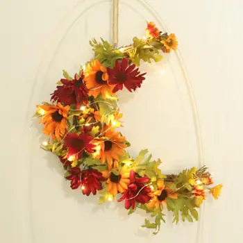 

14/16In Moon Shape Christmas Rose Wreath Chrysanthemum Autumn Wreath Decor For Holiday Party ,Door Wreath For Front Door - hot