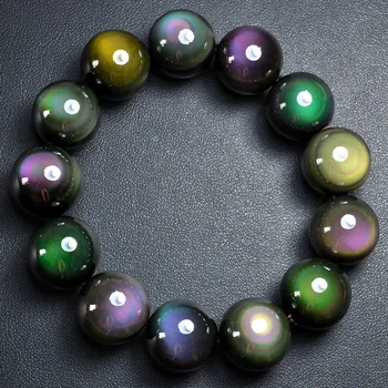 

Natural Double Moon Rainbow Eye Obsidian Single Circle Bracelet Men's and Women's Ward Off Evil Light 108 Multi-circle Buddha