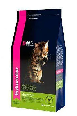 Сухой корм для кошек Eukanuba, для выведения комков шерсти, 2кг