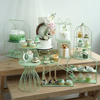 

Delicate and textured Forest fresh green cake rack combination comfortable green iron unique wedding dessert table display stand