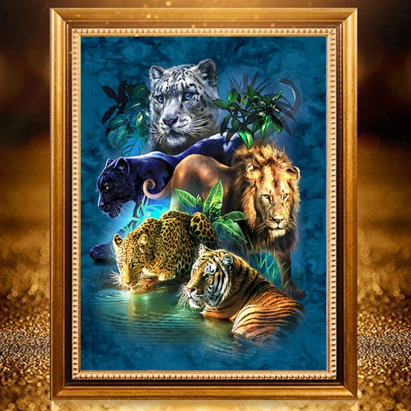 5D DIY diamond embroidery cross stitch &quotblack panther tiger lion&quot crystal needlework Diamond painted full decoration | Дом и сад