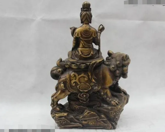 YM 321 1" Китайский народный чистый Бронзовый счастливый сидящий Лев Samantabhadra статуя Бодхисаттвы
