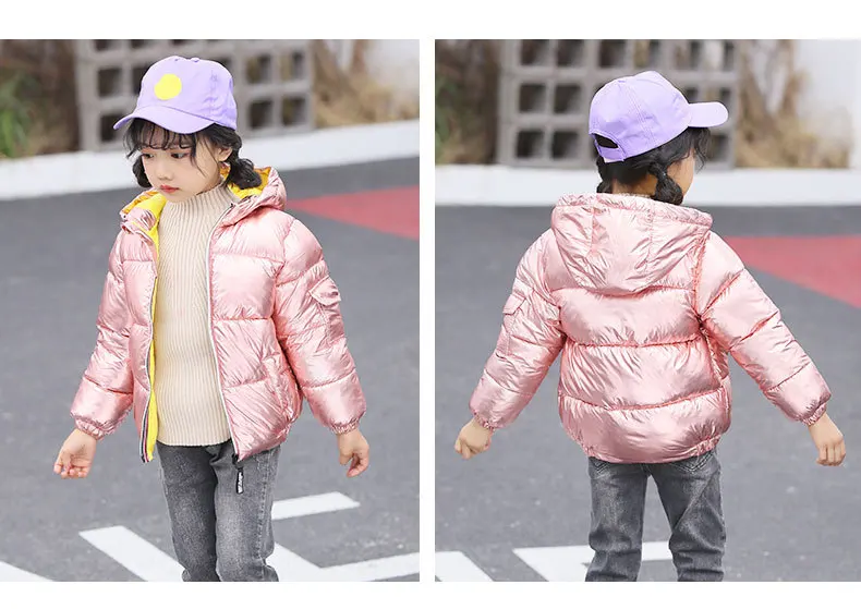 Autumn Winter Children's Down Cotton Clothing Uniex Gloosy Thickened Hooded Coat Kids Outwear Parkas Jacket Coat