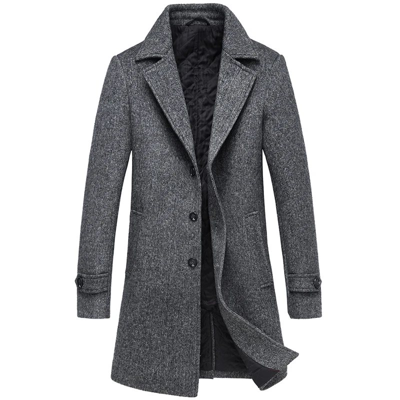 Мужское пальто, высококачественный Тренч, зимнее мужское однотонное длинное пальто, коричневое, серое, мужская куртка, уличная одежда, мужское кашемировое пальто M-4XL