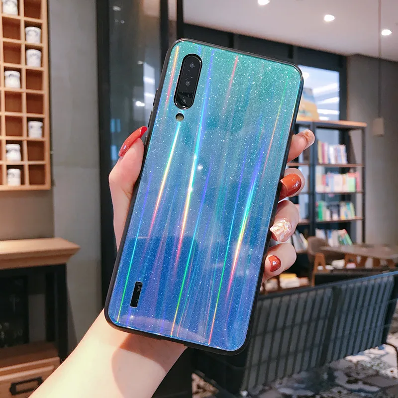 Блестящий чехол Aurora для Xiaomi Mi 9 9se 8 Lite CC9 CC9e A3 из закаленного стекла Xiomi Redmi Note 7 Pro 7A K20