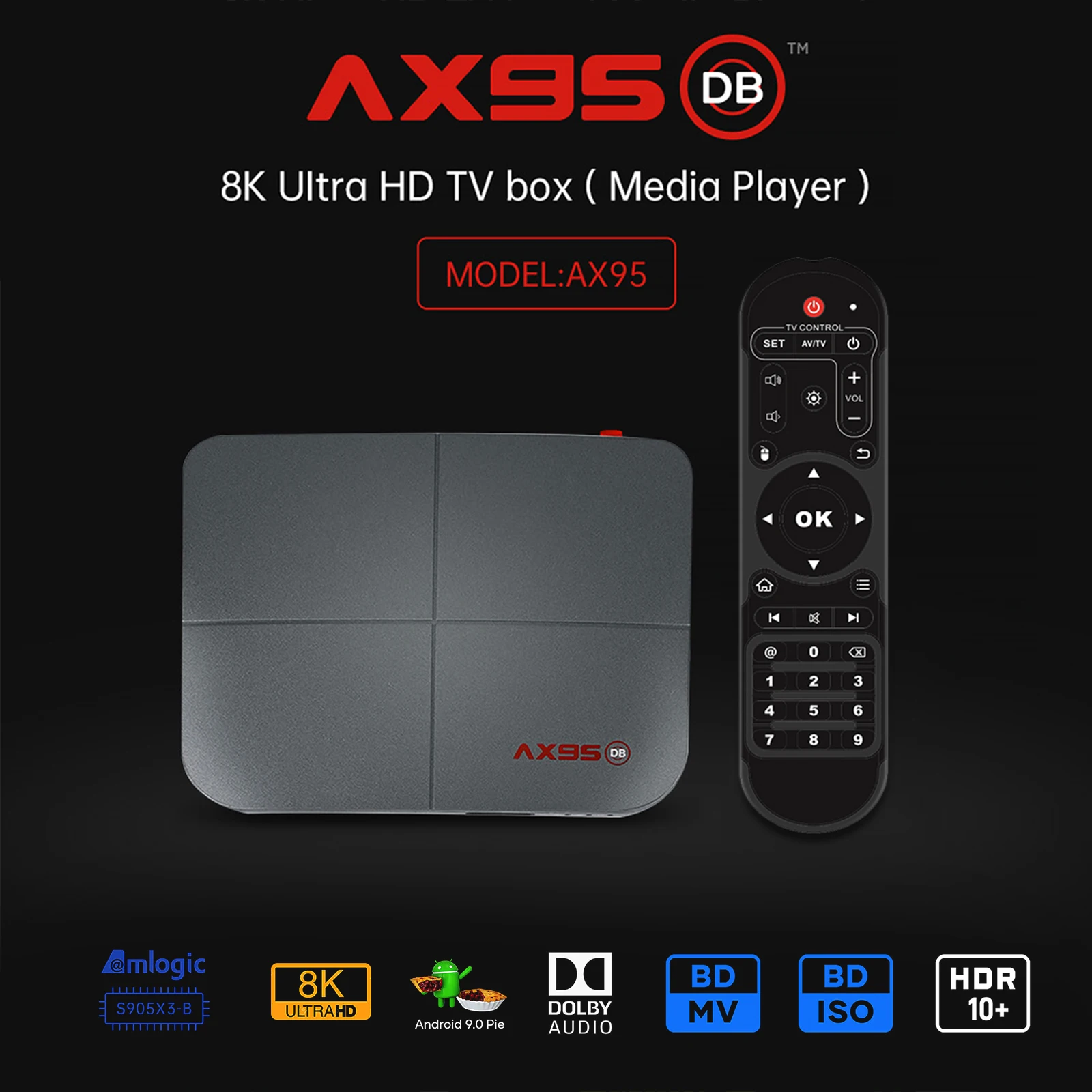 Ax95 db amlogic S905X3 B smart android 9.0 caixa de tv 4gb ram 32gb 64gb 128gb rom 4k hd conjunto caixa superior suporte dolby blu ray bd mv iso|Conversor de TV| -