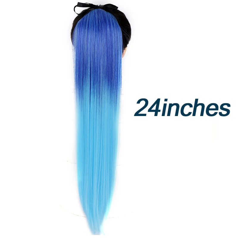 AILIADE 22 дюймов длинный ремешок клип женский парик черный коричневый прямые волосы конский хвост шнурок высокая температура Синтетический хвост - Цвет: T27/30/4