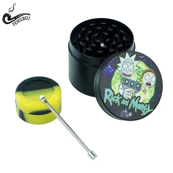 

5ml Silicone Container Black Yellow Box + Small Metal Dab Tool Cigarette Accessories + 4 Layers Metal Grinders Herb Gadget
