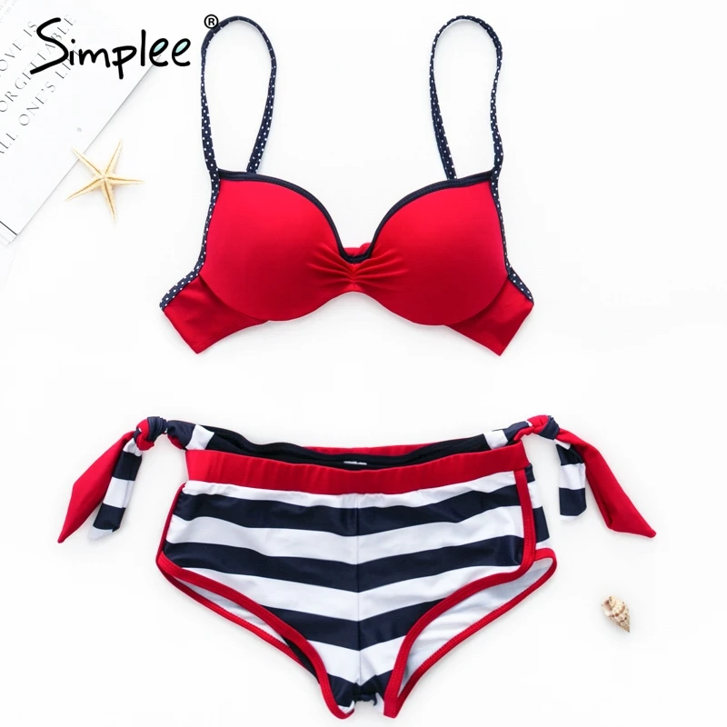 

Simplee Padded bra striped swimwear plus size Push up pink swimwear women Bondage bathing suit biquini XL stripe two-piece suits