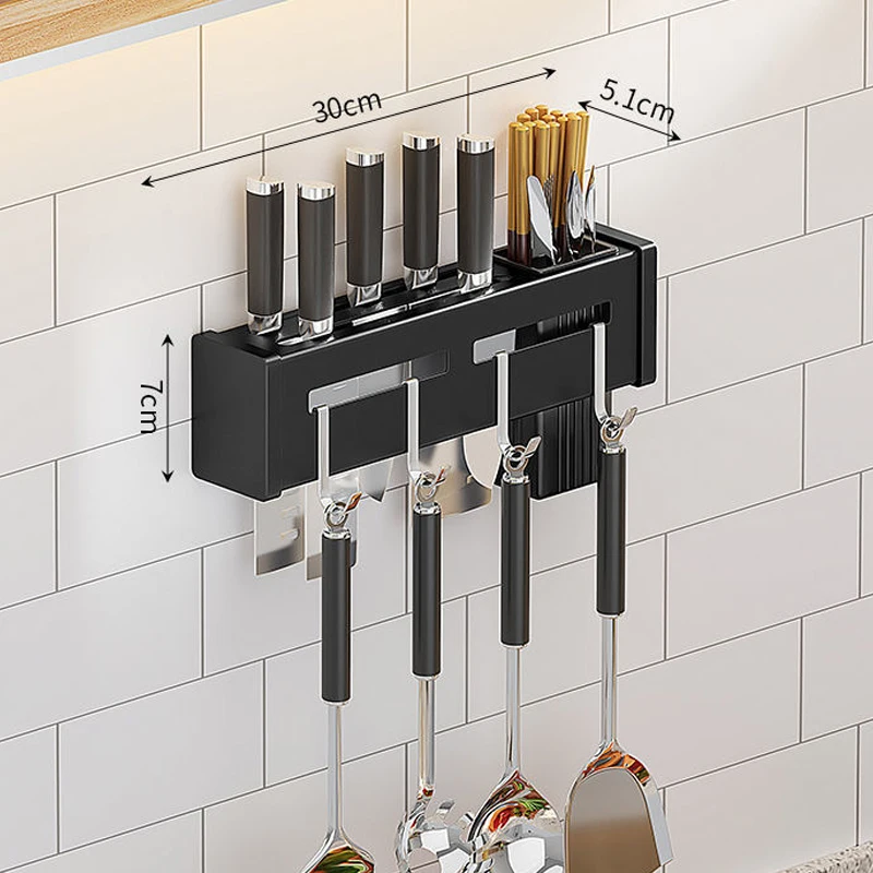 Multi Functional Wall-Mounted Knife Holder Kitchen Rack Free Punching Hook Rack Knife Holder Household Spoon Fork Storage Shelf