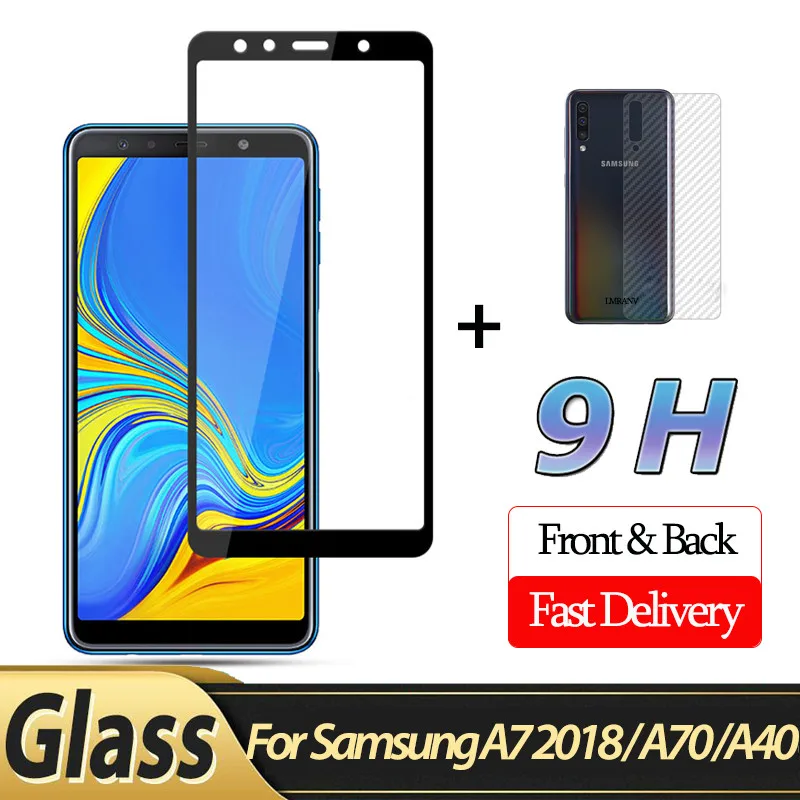 2-in-1 Glass Film 2-в-1 спереди cтекло+ заднюю cтекло на самсунг а70 Galaxy A72018 3D cтекло Samsung A70 A40 screen protector cтекло самсунг а7 cтекло samsung a7 ззащитное cтекло - Цвет: 2-in-1 Glass Film
