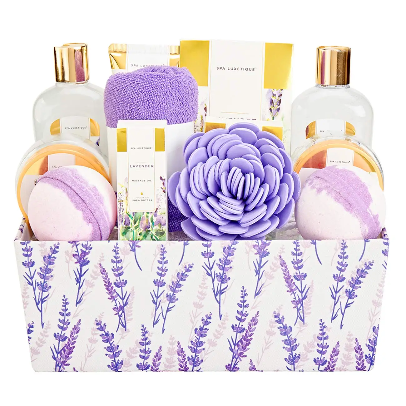 12pcs Bath And Body Gift Set For Women, Home Spa Set In Lavender Scent, Bath Set With Massage ...