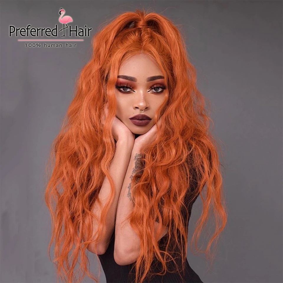 

Preferred Pre Plucked Orange Human Hair Wigs Copper Lace Front Human Hair Wigs with Baby Hair Brazilian Remy Loose Wave Wigs