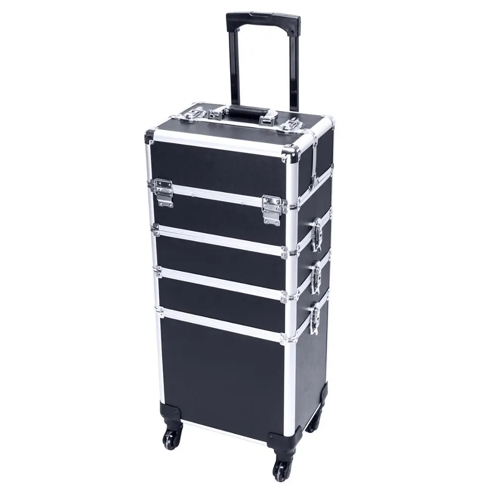 

4 wheels 4 in 1 Professional Rolling Aluminum Train Cases Makeup Artist Cosmetic Trolley Cosmetic Makeup case Multifunction
