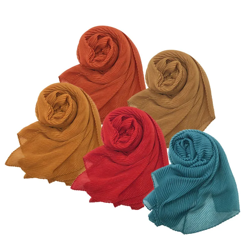 

2020New high quality Balinese twill wrinkled solid color scarf hot scarves Hijab soft Soild muslim shawls wraps lady head scarfs
