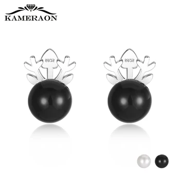 

Kameraon Young Female Without puncture Ear Clips 100% 925 Sterling Silver Women Earrings Black White Natural Pearl Fine Jeweller