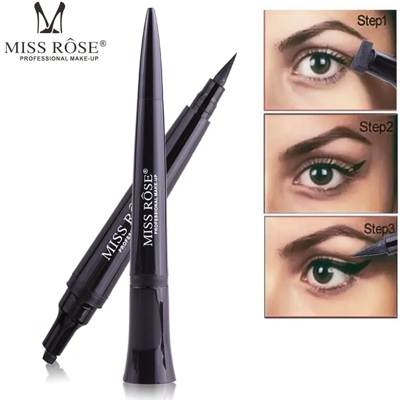 

Miss Rose New Black Liquid Eyeliner Stamp Marker Pencil Quick Dry Waterproof Double-ended Eye Liner Pen Sexy Cosmetic TSLM2