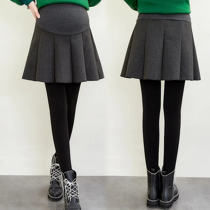 New pregnant women Half body skirt autumn and winter pregnant women woolen skirt stomach lift wavy A word culottes