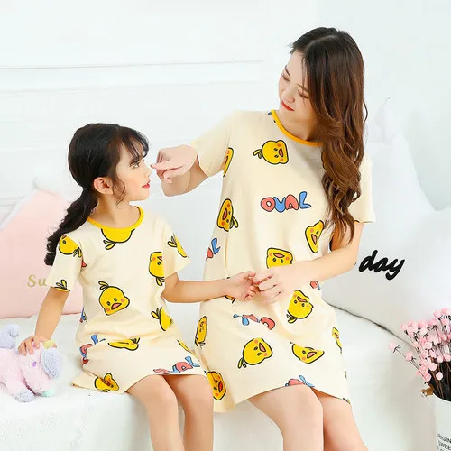 New parent-child pajamas mother and daughter summer cotton short-sleeved nightdress cartoon princess girl home service best cotton nightgowns	 Sleepwear & Robes