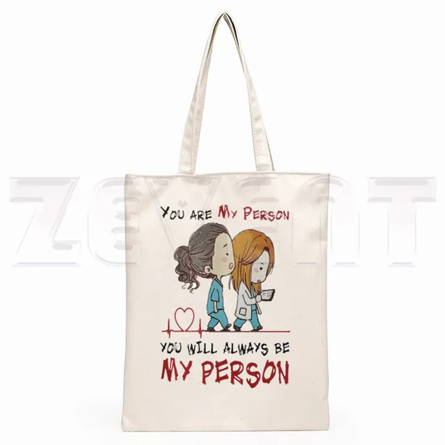 Greys Anatomy You're My Person Ullzang Hip Hop Hipster Cartoon Print Shopping Bags Girls Fashion Casual Pacakge Hand Bag C