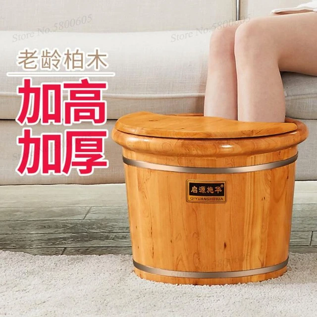 Cedar Wood Foot Bath Bucket Foot Soaking Bucket Health Barrel W/Massage  Roller