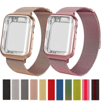 

Milanese Loop Stainless Steel strap + case For Apple Watch 40mm 44mm 38mm 42mm Screen Protector Sport Bracelet for iWatch bands