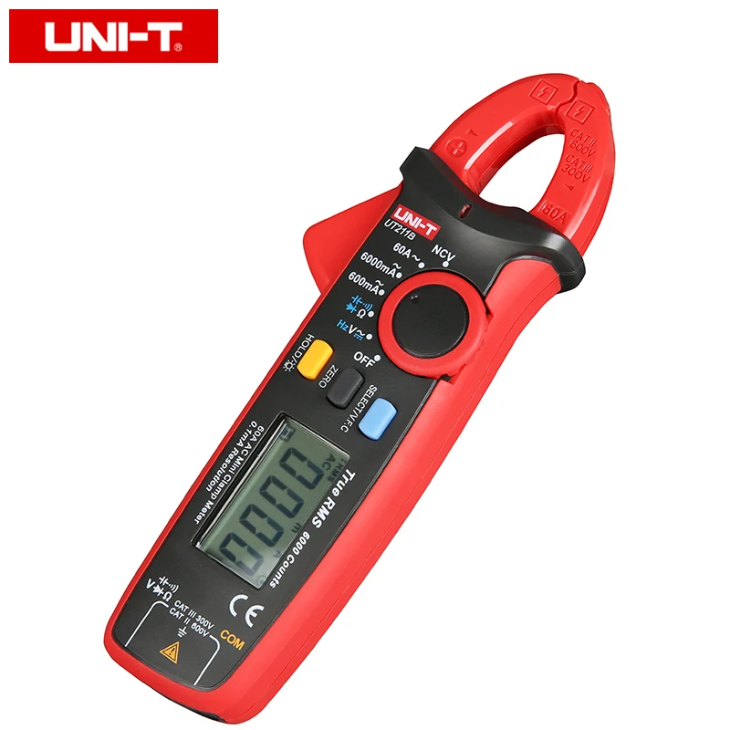 Миниатюрные клещи UNI-T UT211B AC / DC 60A; Амперметр True RMS, V.F.C./NCV/ Тест сопротивления / емкости, подсветка ЖК-дисплея