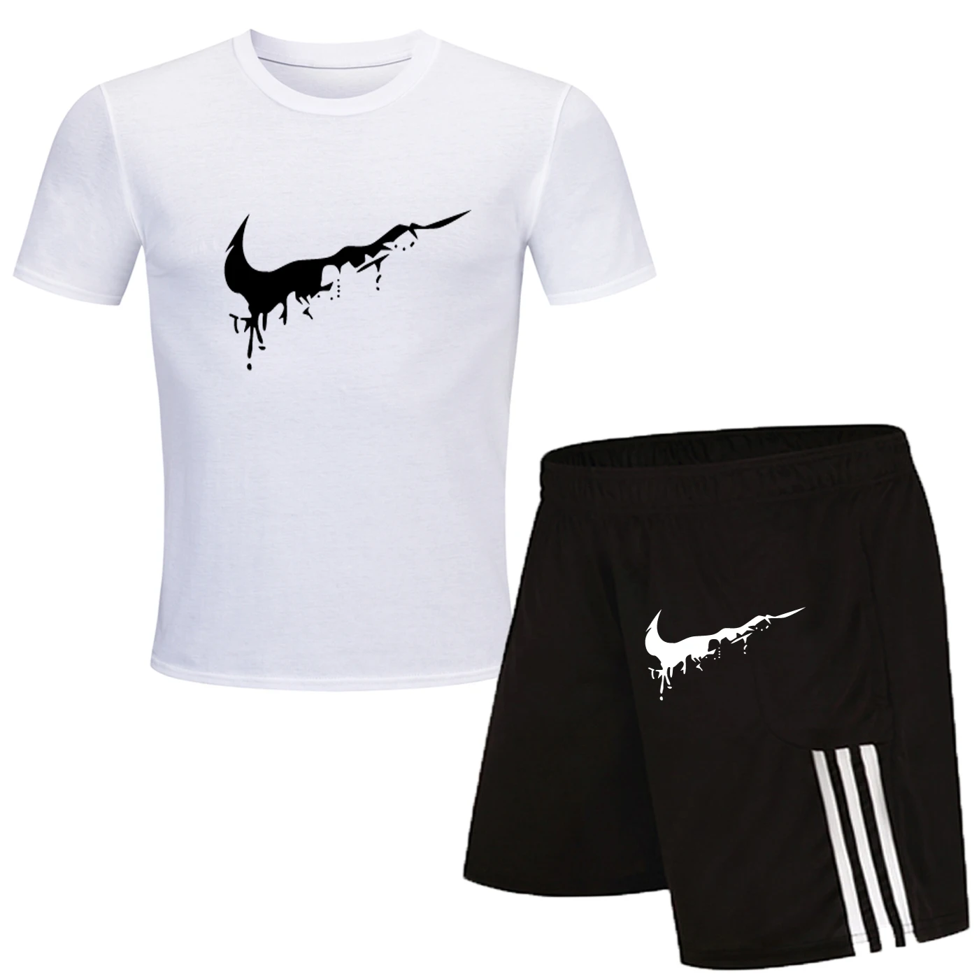 

New fashion men's autumn sports suit short-sleeved shirt + sweatpants + T-shirt 2 sets of clothing Slim brand clothing