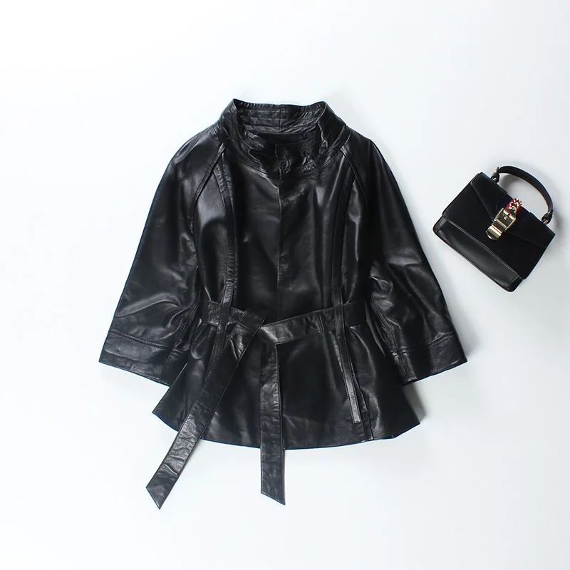 

2020 Red Genuine Jacket Plus Size Real Sheepskin Black Pink Purple Leather Coat Women Outerwear jaqueta de couro