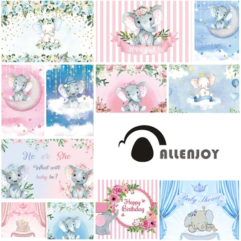 

Elephant Baby Shower Backdrop Newborn Birthday Party Baptism photo lucky Photography Background tropical fruit props Allenjoy