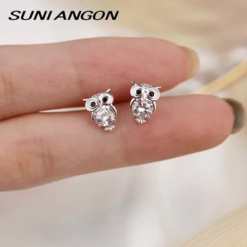 

Small Cute Owl Stud Earring 100% 925 Sterling Silver Shining Zircon Gold Earring Cute Animal Youth Girl Small Gift Women Earring