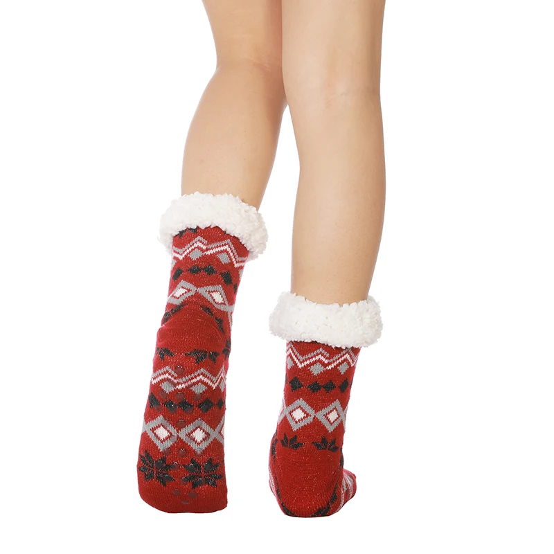 FRALOSHA/Нескользящие домашние носки-тапочки с оленем; теплая шерстяная подкладка; милые женские зимние домашние плюшевые тапочки; Рождественский снеговик