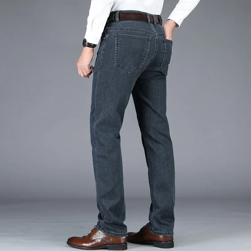 80% OFF High quality Stretch men's jeans trousers business casual loose straight High waist classic work clothing fashion Large size
