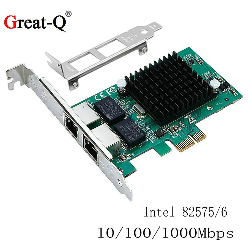 Pcie Gigabit Dual Port Nic Server Network Lan Adapter Card Intel 82575 Chip 2 Rj45 Port 10/100