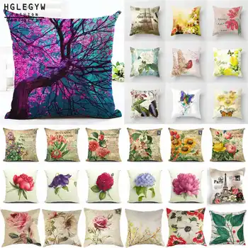 

Cotton Linen Printed Pillow Covers For Office Home Retro Flower Throw ative Pillow Case Throw Pillowcase