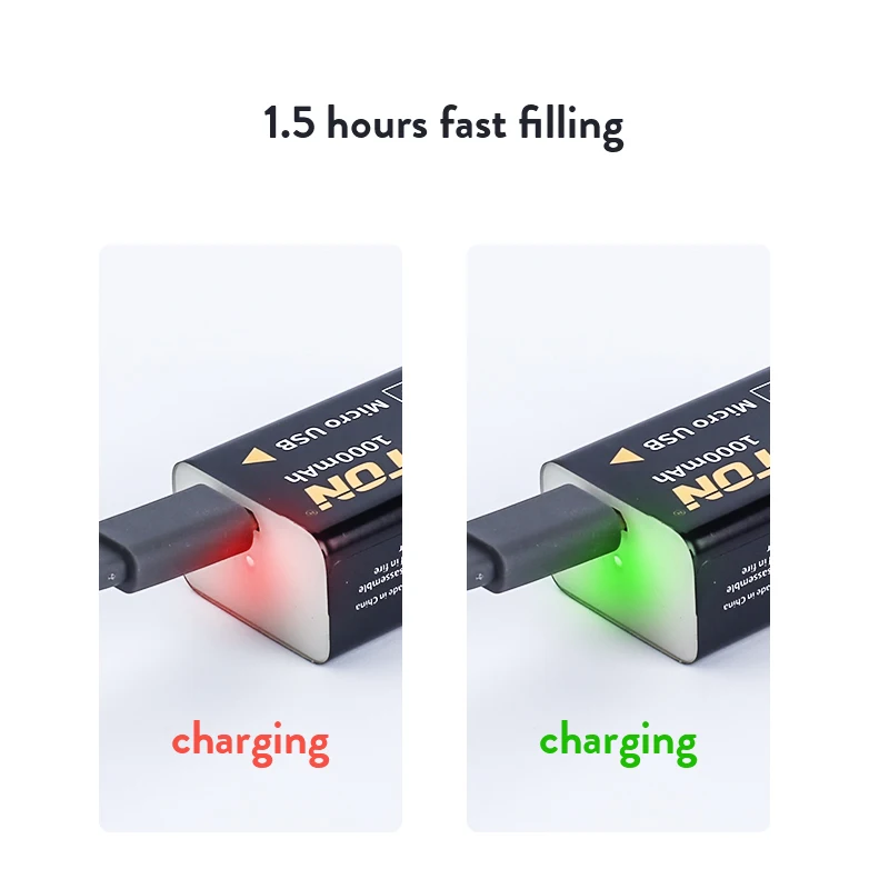 YATUO 1000mAh micro USB 9 Volt li-ion rechargeable 9v battery  6F22 9v usb battery for RC Helicopter Model Microphone Toy