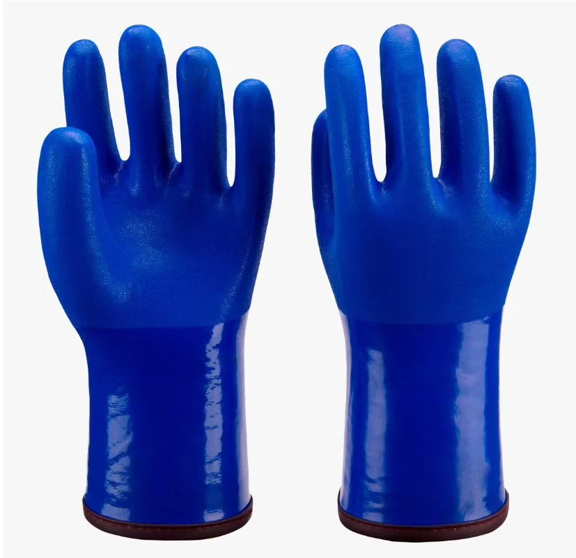 Warm Insulated Cashmere Chemical Proof Outdoor Oil Resistant Skiing Anti Cold Thermal PVC Safety Work Glove For Winter Fishing 2