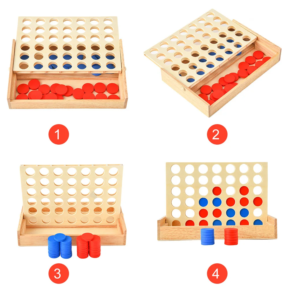 Parent-Child Educational Toy Wooden Box Interactive Board Game Multi-Color 4 Connect In A Row Game Chess Set For Adults Children 2