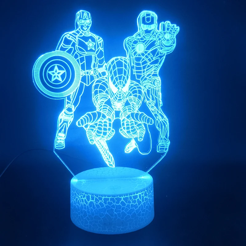 Marvel, Железный человек, Человек-паук, Капитан Америка, 3D лампа, классный подарок для фанатов, для спальни, декоративный атмосферный светодиодный ночник, светильник