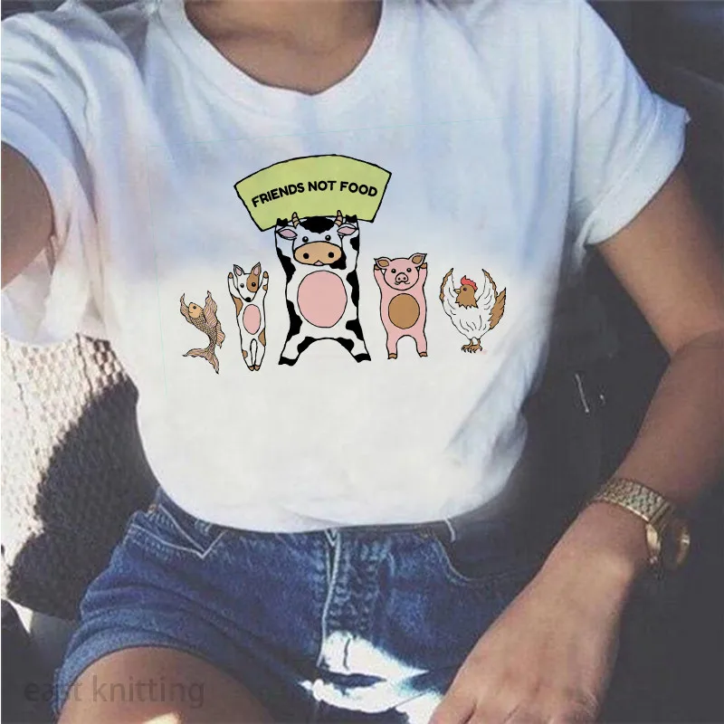 Женская футболка с принтом Friend Not Food Повседневная милым веганом | одежда