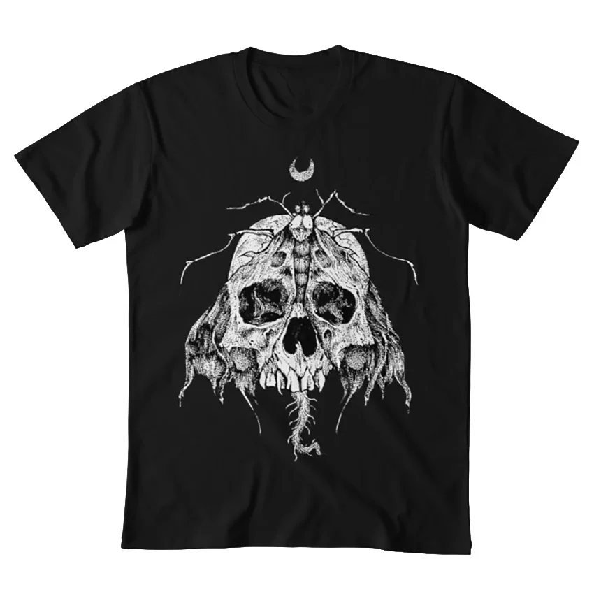 

Fashion Style T-Shirt Moth Skull rotten fantom skull moth black and white graphics moon gothic metalhead horror for mans