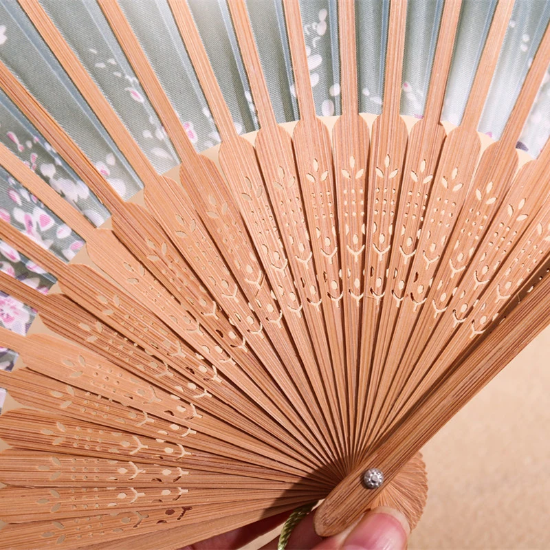 Vintage Chinese Style Spun Silk Folding Fan Japanese Plain Pattern Art Craft Gift Home Decoration Ornaments Dance Hand Fan