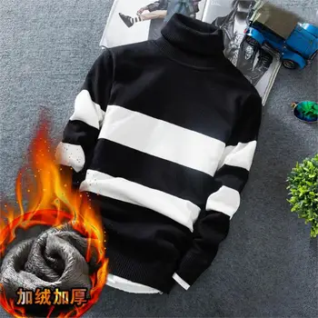 

OLOEY 2019 New Casual Striped Pullover Men Long Sleeve Slim Fit Turtleneck Men's Christmas Sweater Autumn Fashion Pull Homme