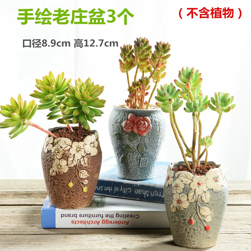 Succulent Pots 6 Pack Mini Ceramic Pots Small Flower Planter, Bonsai Cactus Pot with Drainage Hole Perfect Decoration Gift - Цвет: PACK M-3PC